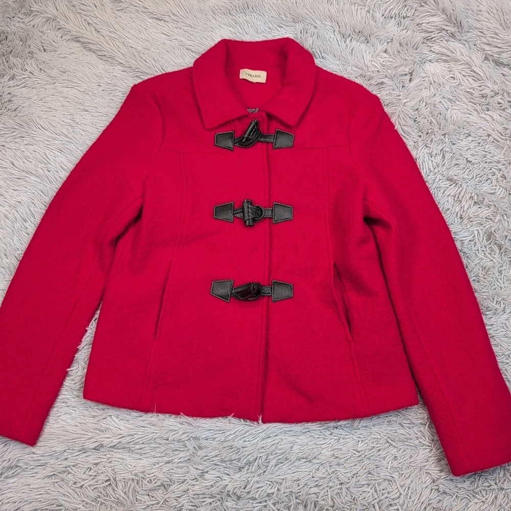 Vintage Venario Jacket Womens S‎ Red Wool Coat Pockets Cozy Comfy Snap Up Preppy